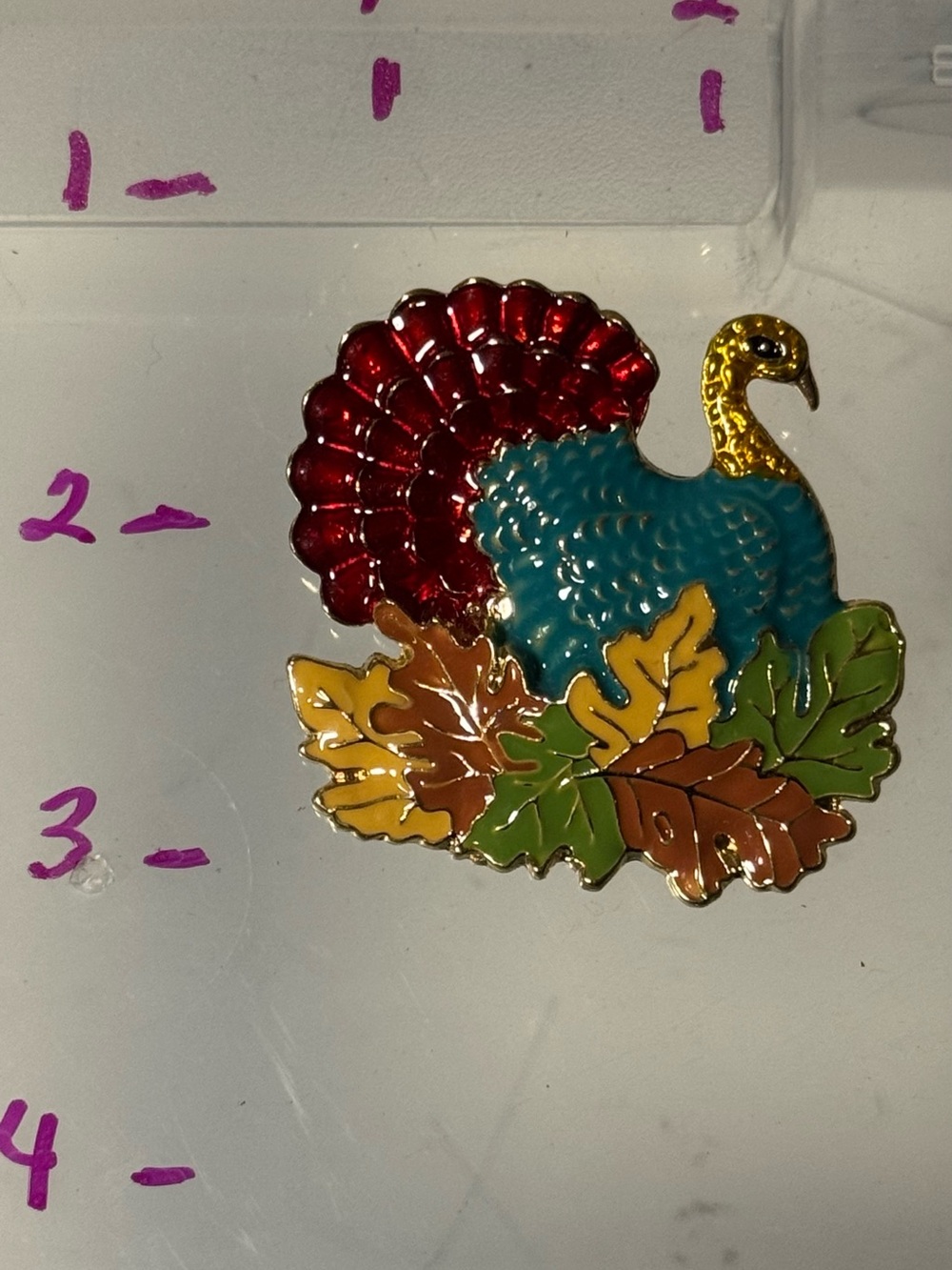 Colorful Enamel Turkey Brooch Pin in Red, Teal & Gold